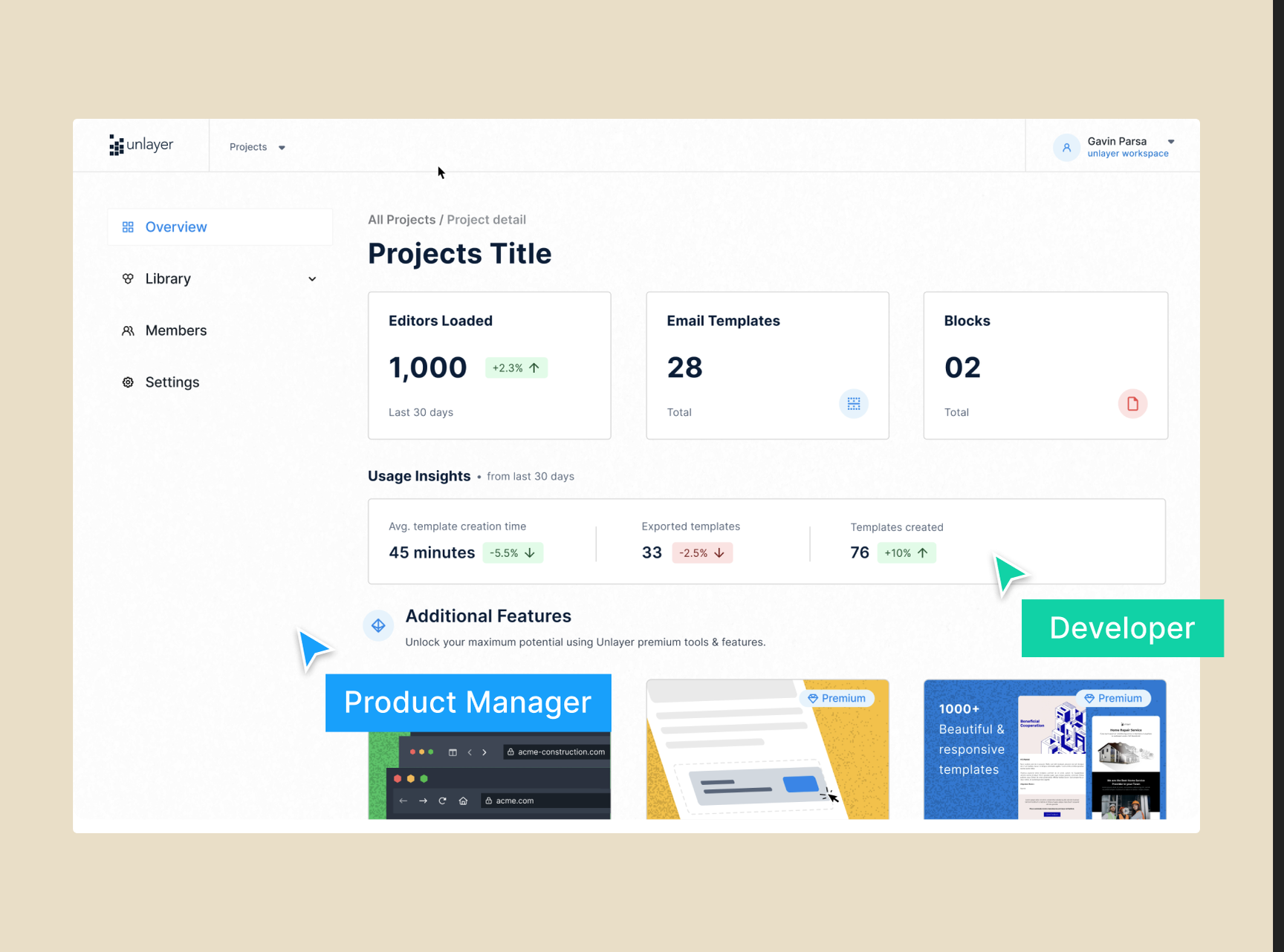 Unlayer dashboard