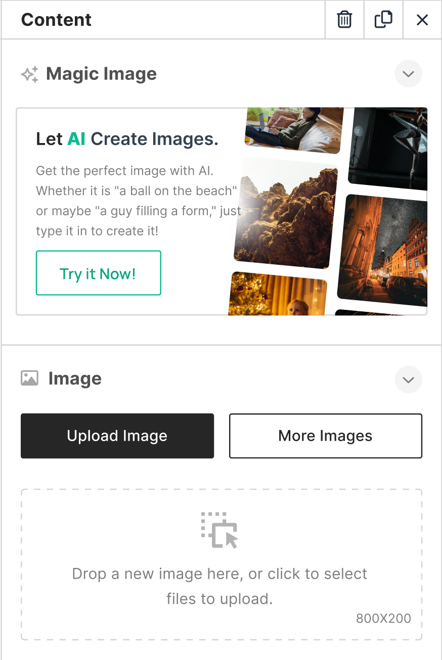 Unlayer Magic Image AI panel