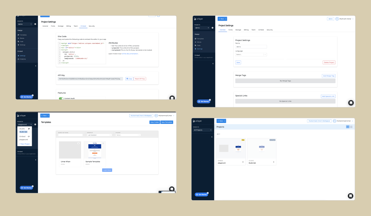 Unlayer product UI before the redesign